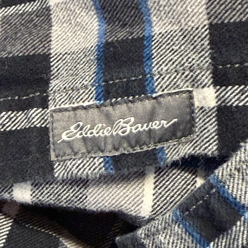Eddie Bauer Black, Gray & Blue‎ Plaid Flannel Button-Down Shirt